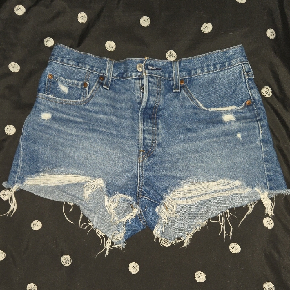 Levi's Classic Blue Ripped Jean Shorts